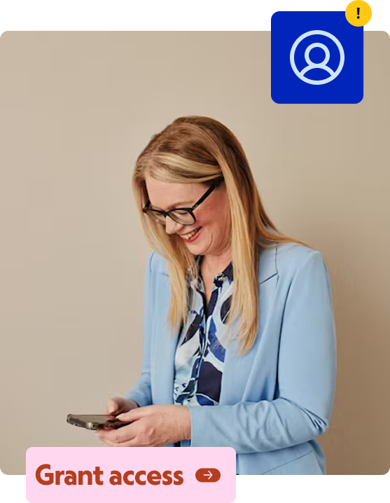 Business professional accessing user profile on mobile device for account management